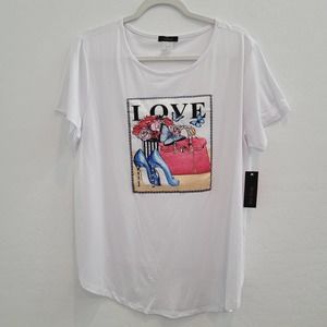 NWT First Love White Graphic Tee Women's Size 2X